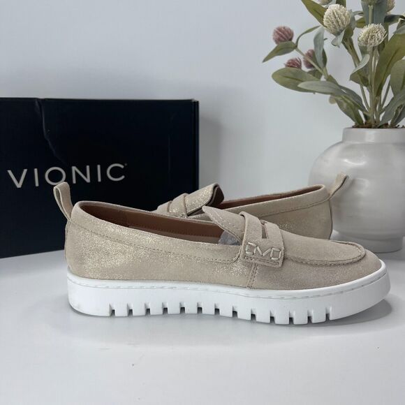 Vionic Uptown Leather Slip On Loafer Shoe Gold I6609L4701 Women's 6 M NWB - Picture 6 of 9